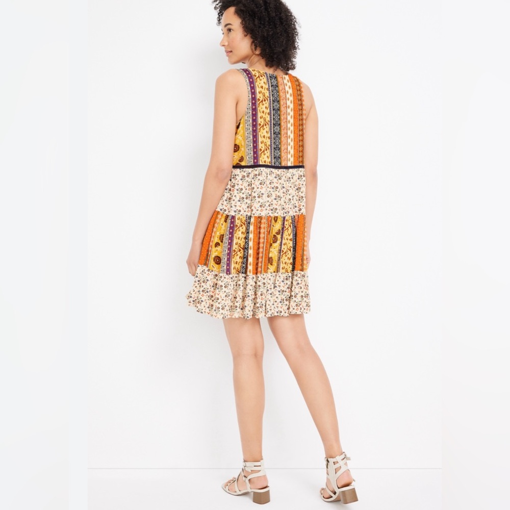 Bohemian Floral Tiered Babydoll Mini Dress - Picture 5 of 9